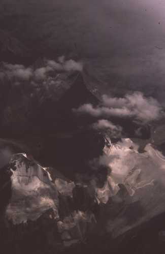 aerial view of snowy mountains