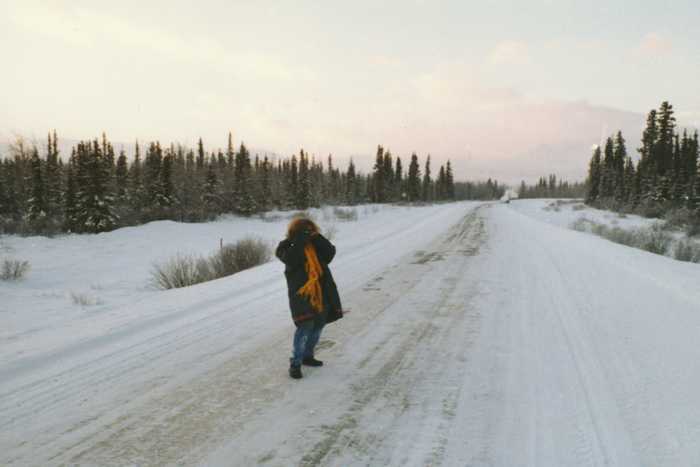 woman on winter road