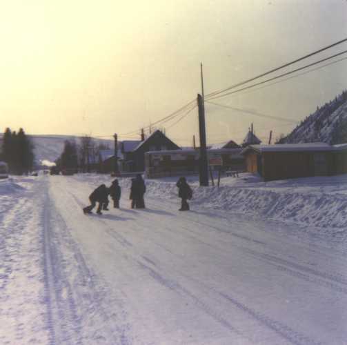 kids on winter road