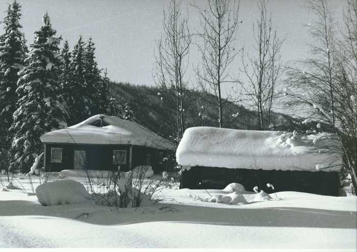 snowy cabins